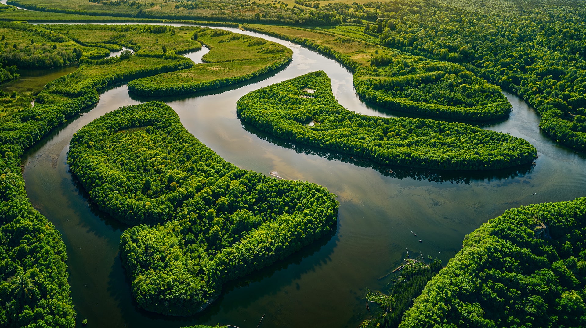 Green forest with lake